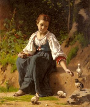 弗朗索瓦 阿爾弗雷德 德洛比 A Young Girl feeding Baby Chicks 弗朗索瓦 阿爾弗雷德 德洛比 A Young Girl feeding Baby Chicks